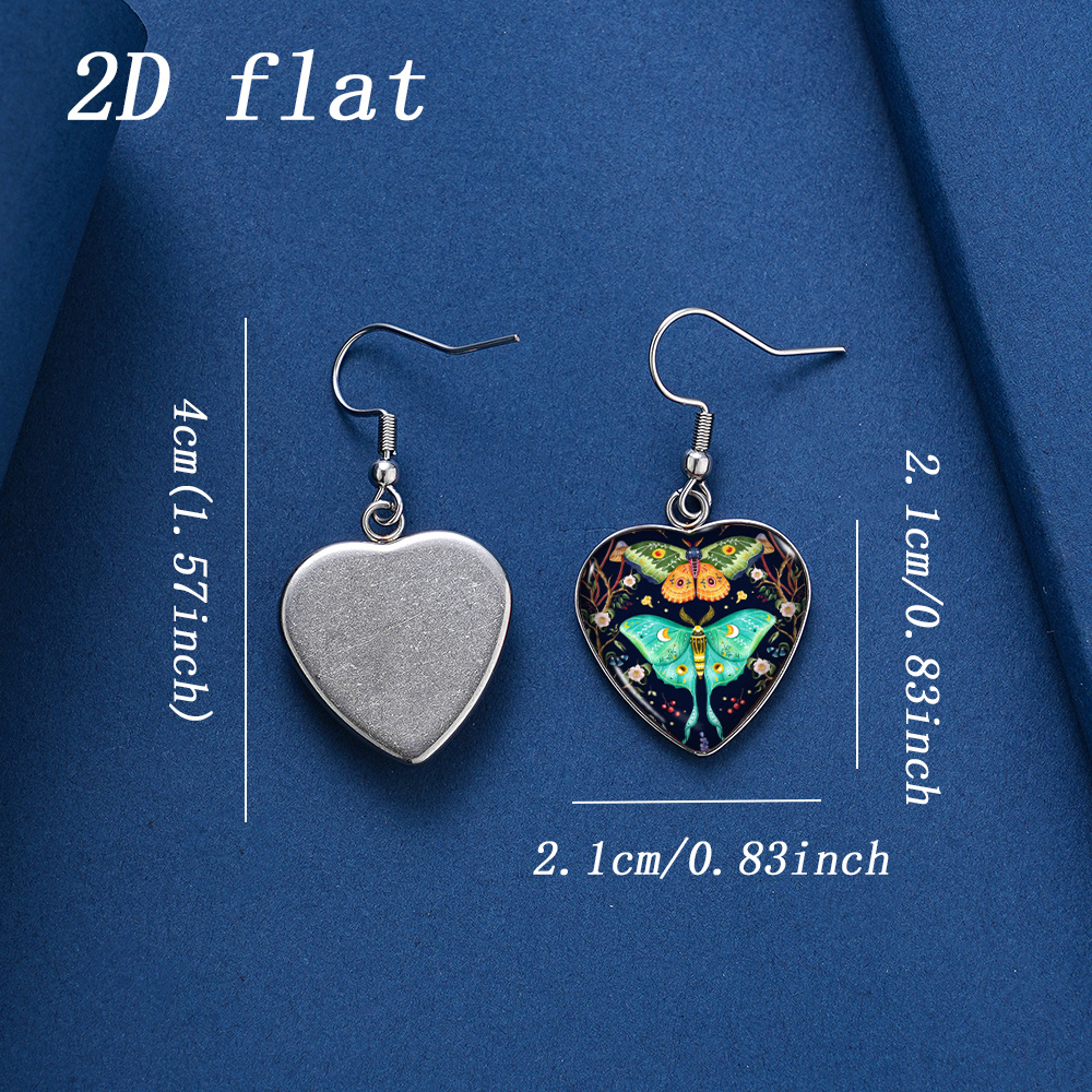 Vintage Forest Moth & Flower Pattern Heart-Shaped Earrings